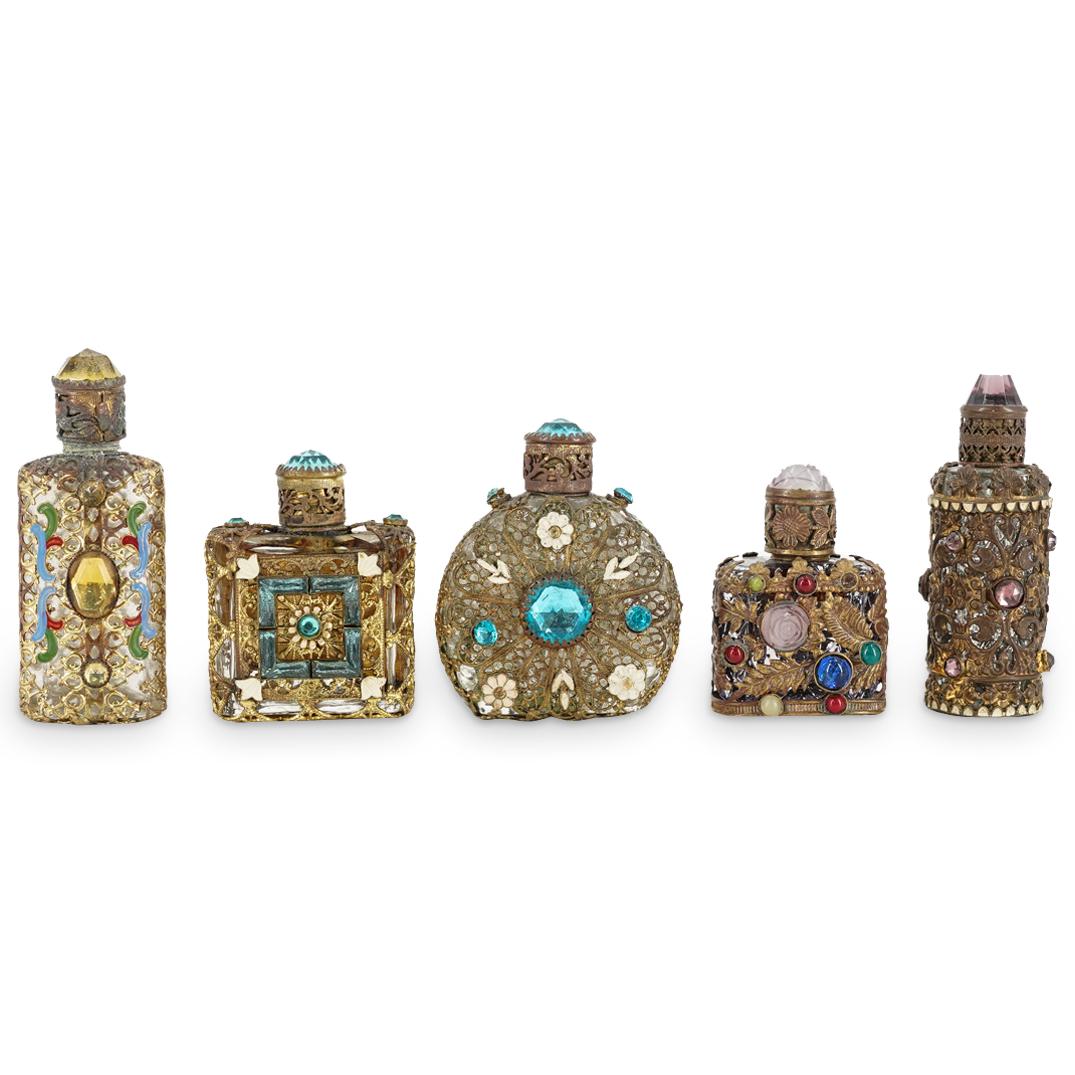 (5 Pc) Czech & Austrian Miniature Filigree Scent Bottles (1 of 7)