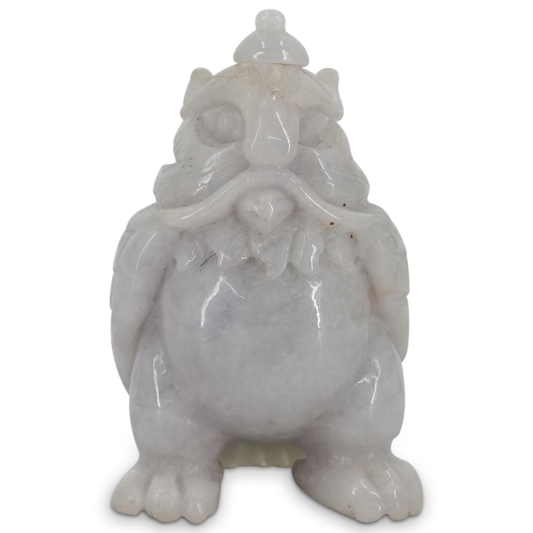 Antique Carved Chinese White Jadeite Owl Snuff Bottle (1 of 7)