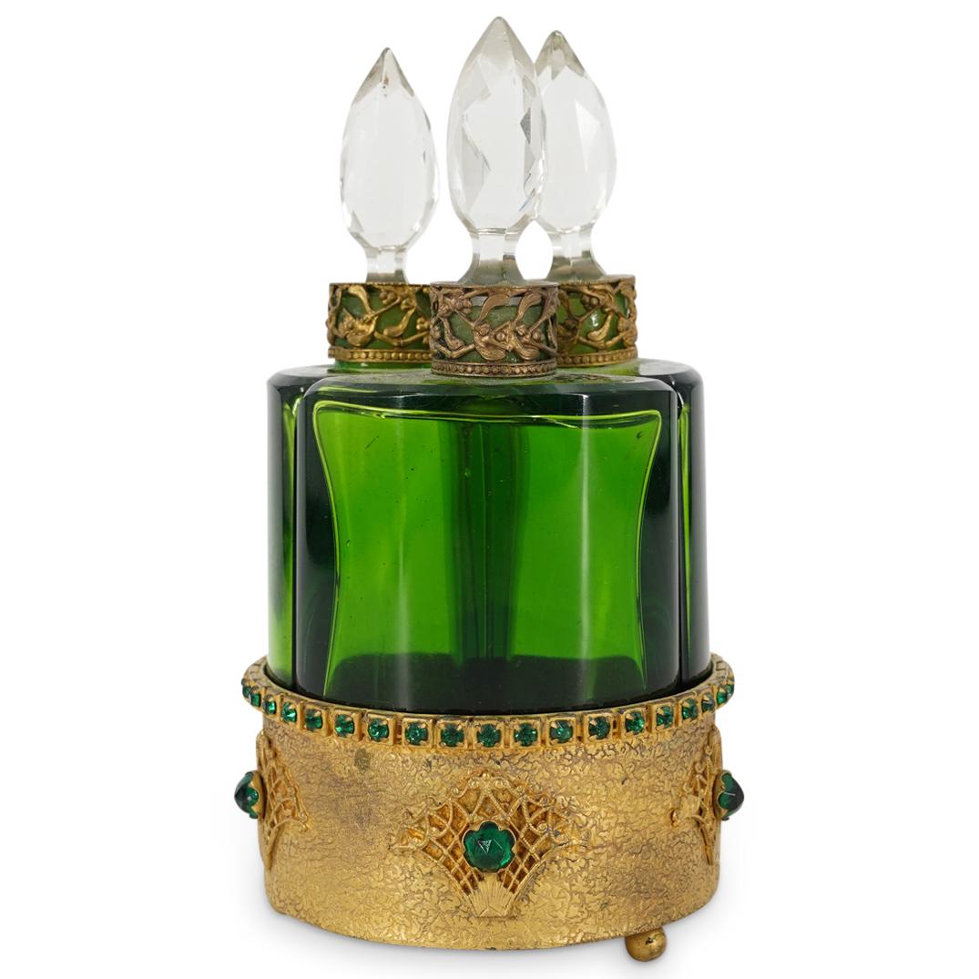 Antique French Emerald Green Glass Perfume Bottles Set (1 of 5)