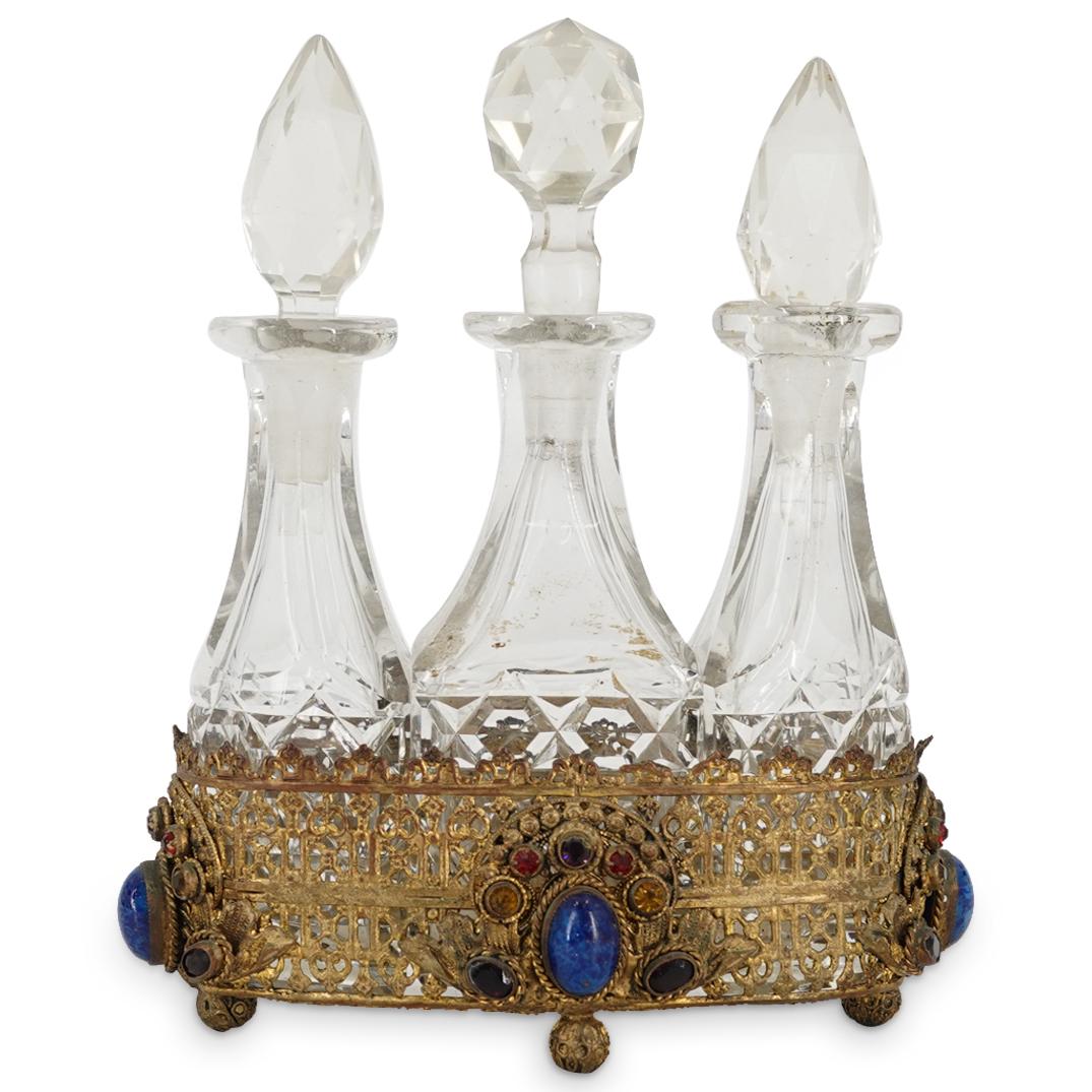 Antique Glass & Gilt Bronze Bottle Set (1 of 5)