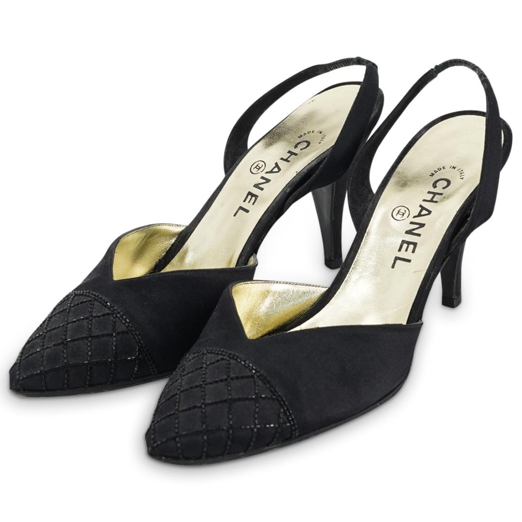 Chanel Black Beaded Satin High Heels (1 of 7)