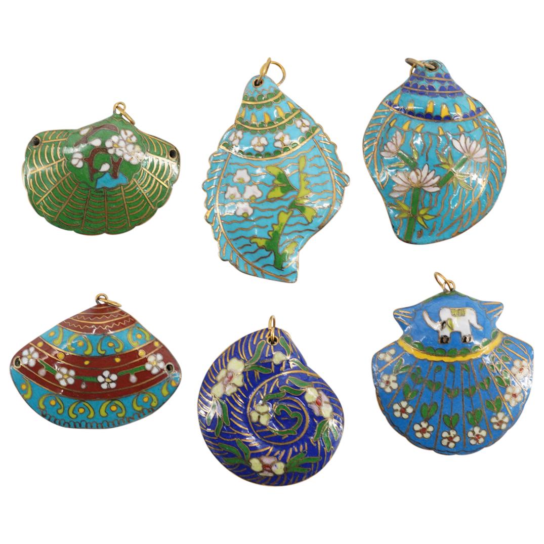 (6Pc) Chinese Cloisonne Seashell Beads (1 of 6)