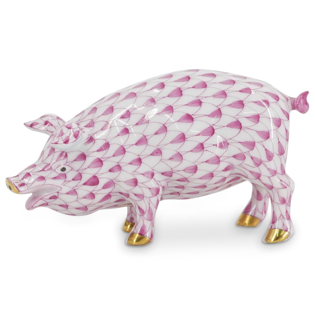 Herend Porcelain Raspberry Pink Fishnet Pig Figurine (1 of 5)
