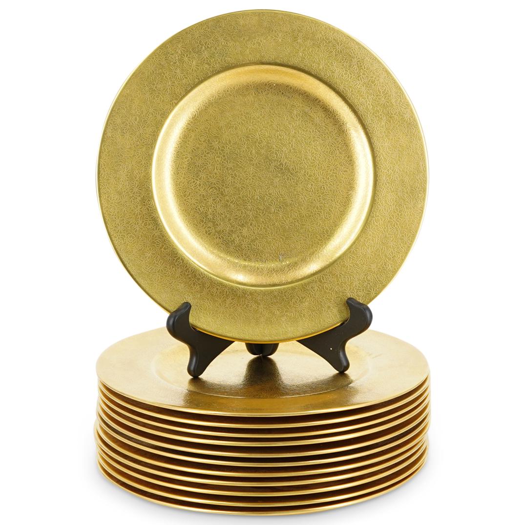 (12 Pc) Pickard "Rose And Daisy" Porcelain Gold Plates Set (1 of 5)