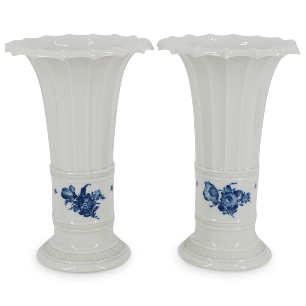 (2 Pc) Royal Copenhagen Blue Flower Porcelain Flared Vases (1 of 6)
