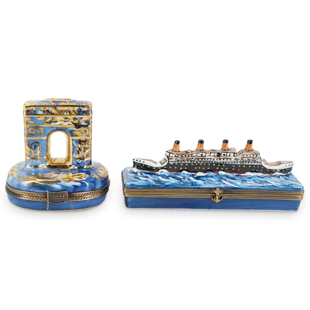 (2 Pc) Limoges Porcelain Titanic & Arc De Triomphe Trinket Boxes (1 of 7)