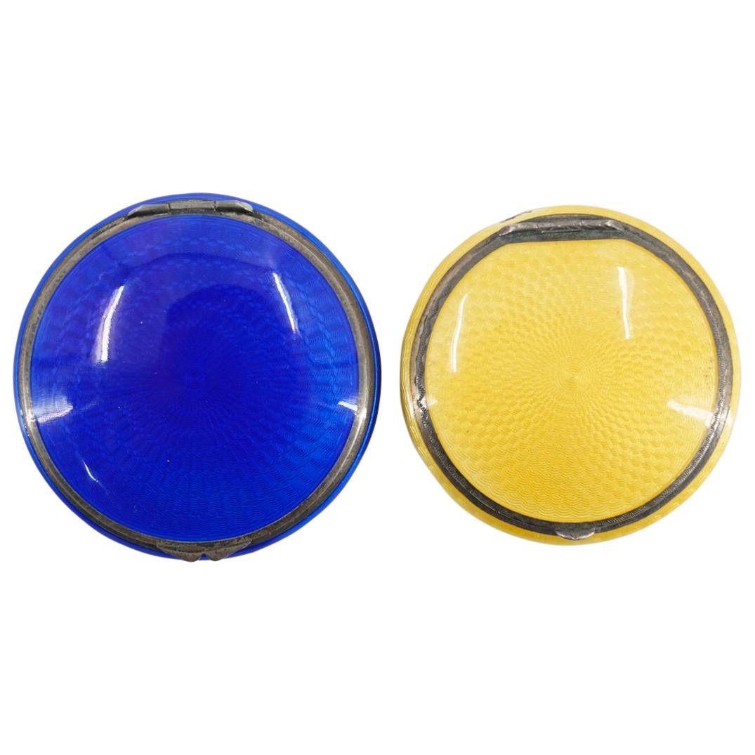 (2 Pc) Antique Sterling Silver & Enamel Guilloche Compacts (1 of 6)