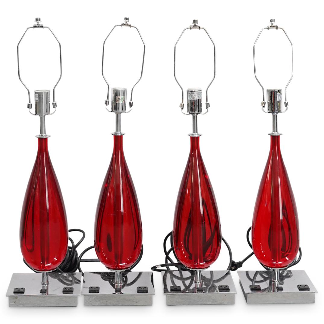 (4 Pc) 1970s Mid Century Style Red Lucite & Chrome Table Lamps (1 of 4)