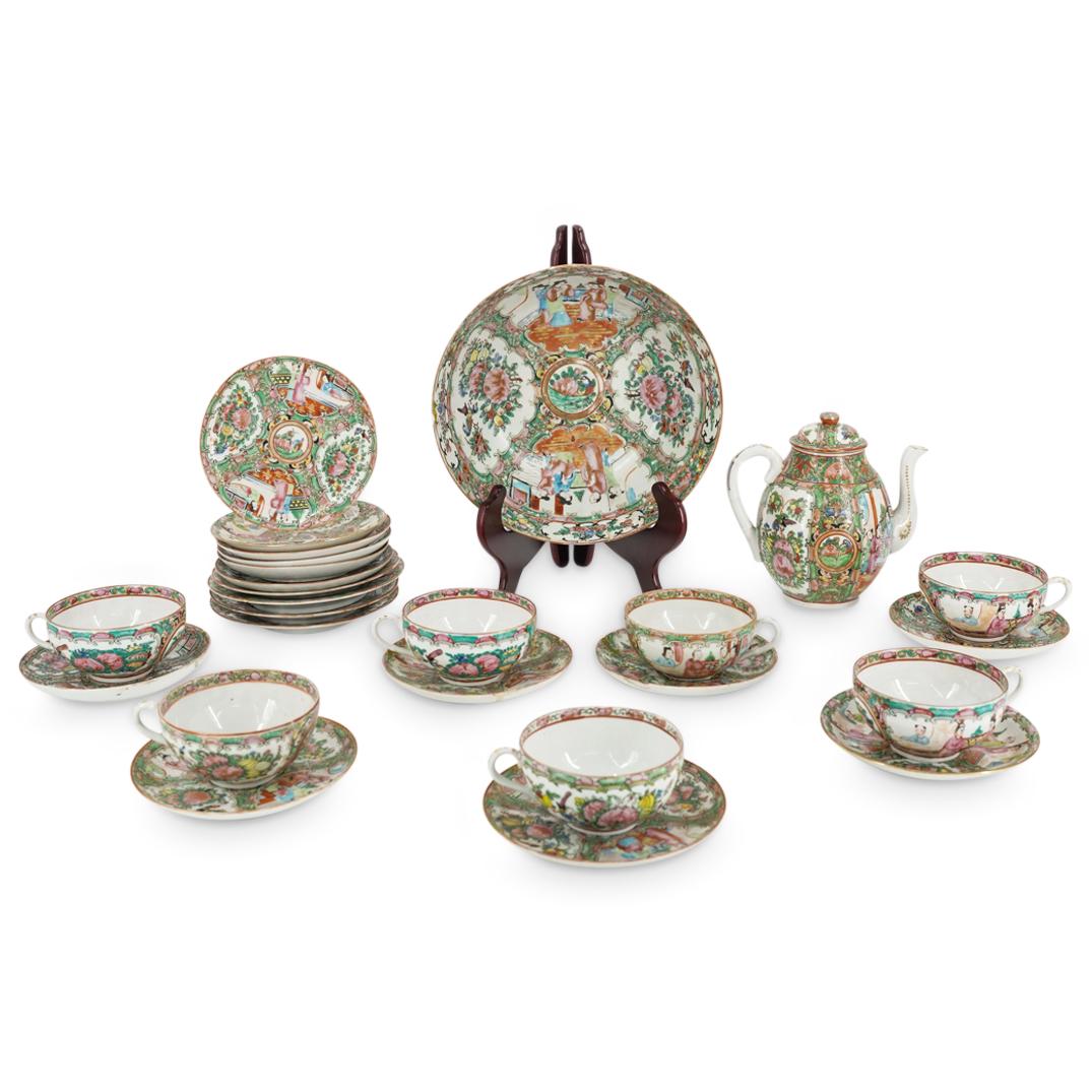 (25Pc) Antique Chinese Rose Medallion Porcelain Tea Set (1 of 8)