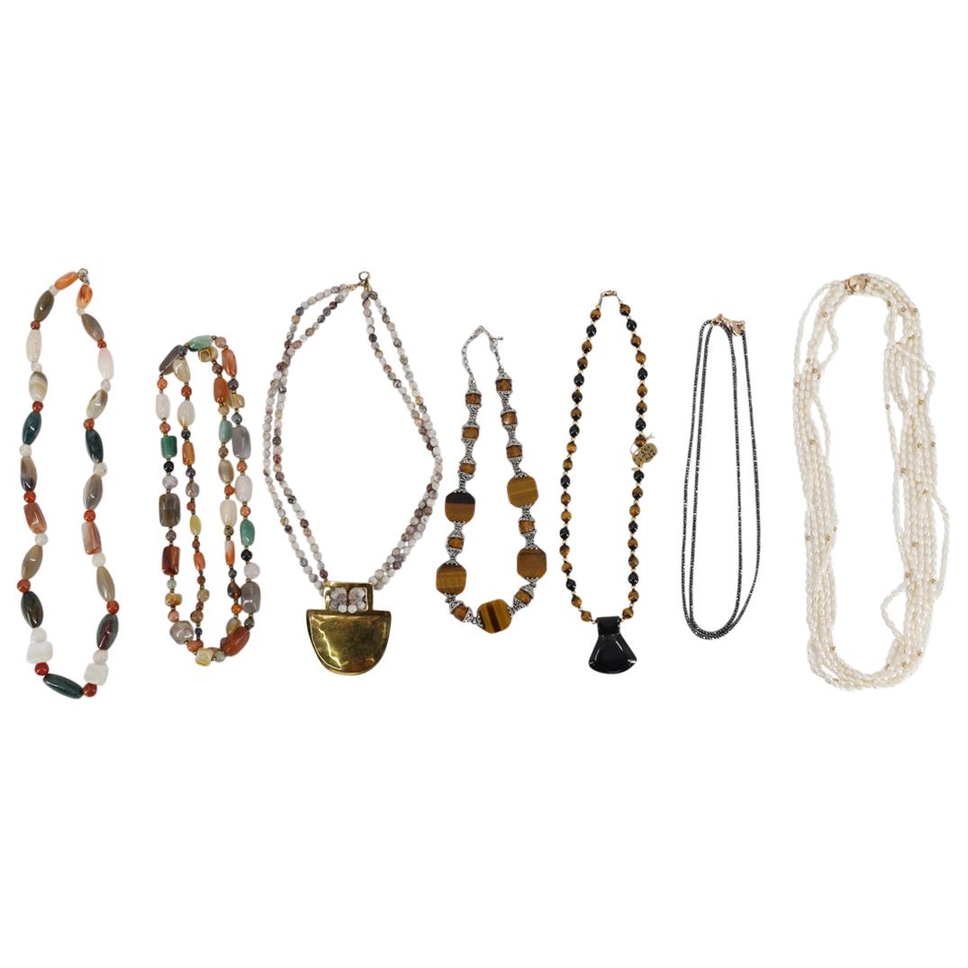(7Pc) Pearl & Semi Precious Stone Beaded Necklaces (1 of 10)