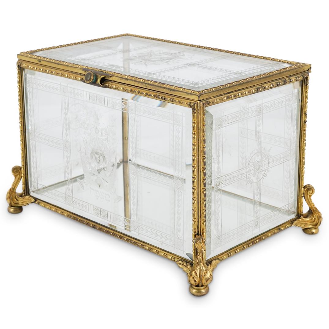 19th Cent. Judaica Bronze and Crystal Cut Keepsake Box (1 of 9)