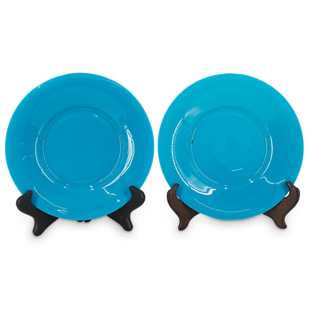 Pair Of Chinese Turquoise Peking Glass Plates (1 of 3)