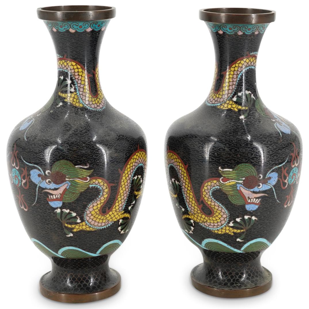 Pair of Antique Chinese Dragon Cloisonne Vases (1 of 7)