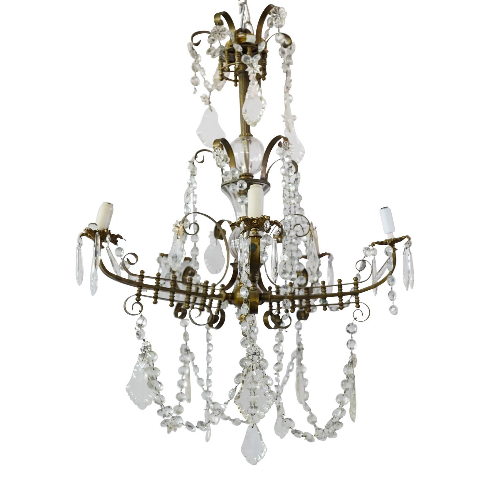 French Brass & Crystal Chandelier (1 of 5)