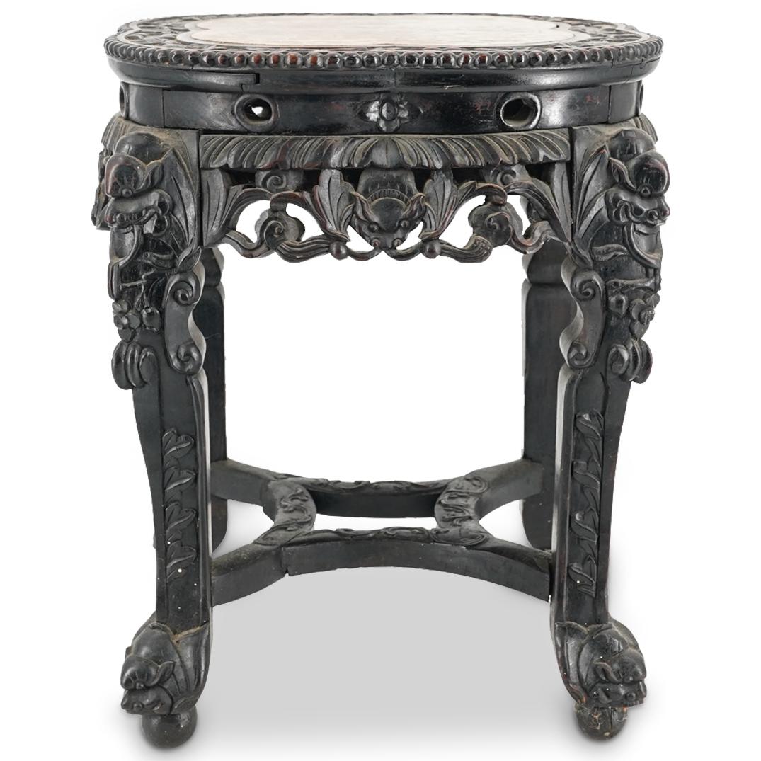 Chinese Stone Top Inset Wooden Table (1 of 9)