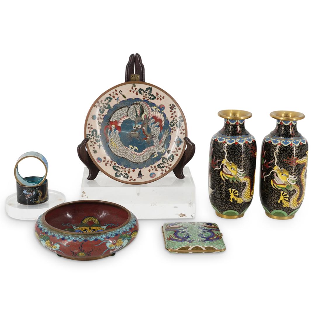 (7 Pc) Cloisonne Dragon Vessels, Rings, And Dishware (1 of 10)