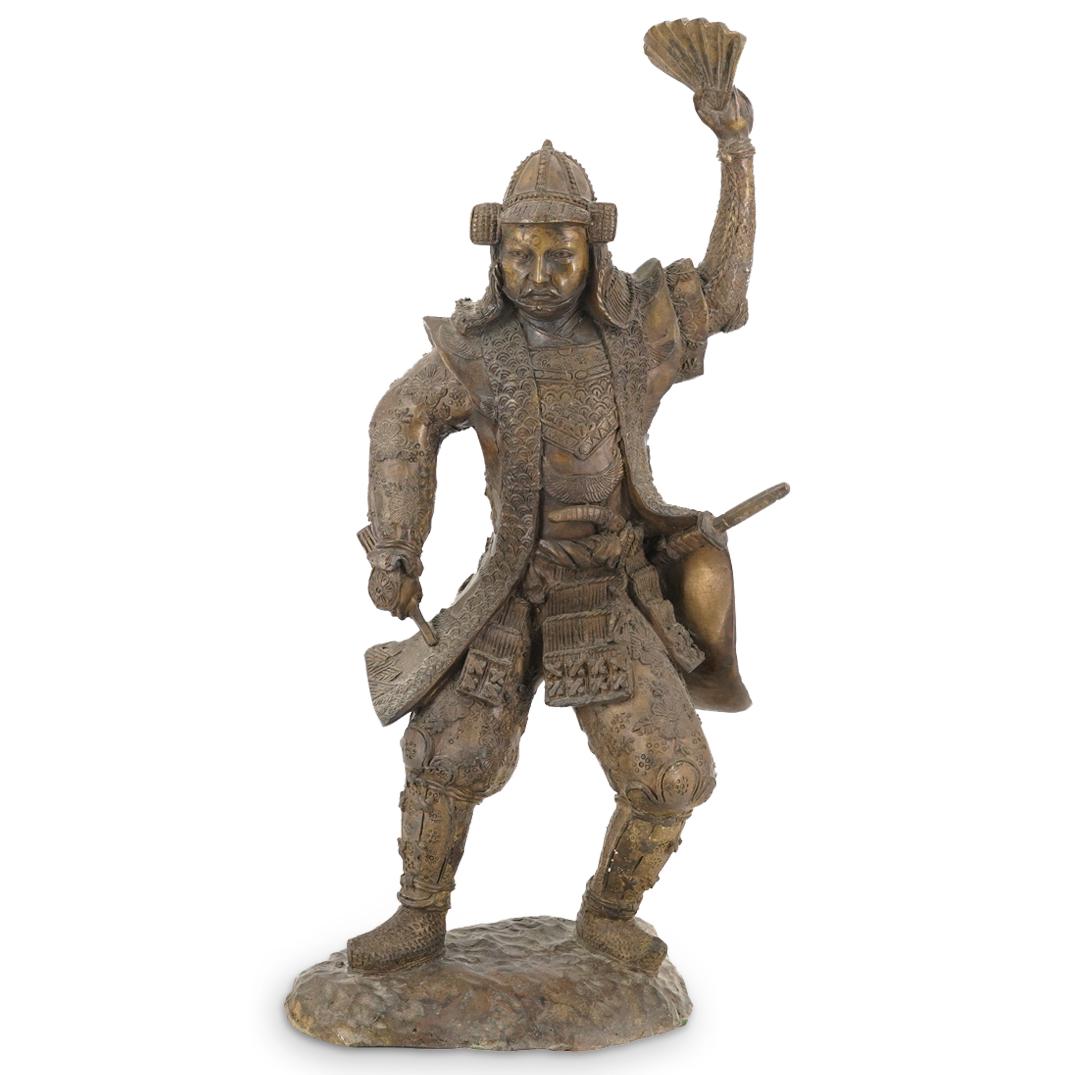 Japanese Bronze War Fan Samurai Sculpture (1 of 6)