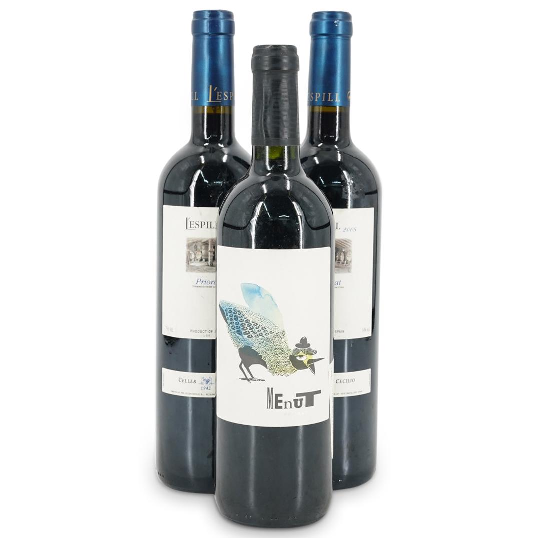 (3 Pc) Spanish 2007-2008 Menut & L'Espill Priorat Red Wine Bottles: DESCRIPTION: (3 Pc) Three Spanish Priorat red wine bottles. This lot includes: one (1) 2007 Martinet Menut Priorat red wine bottle; and two (2) 2008 L'Espill Priorat red wine bottle. (750 ml. each). C