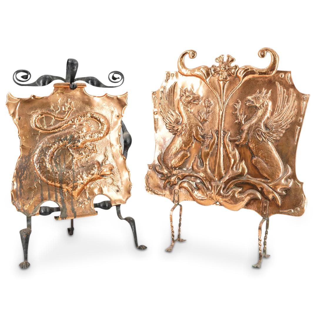 (2Pc) Antique Copper Figural Fireplace Screens (1 of 7)