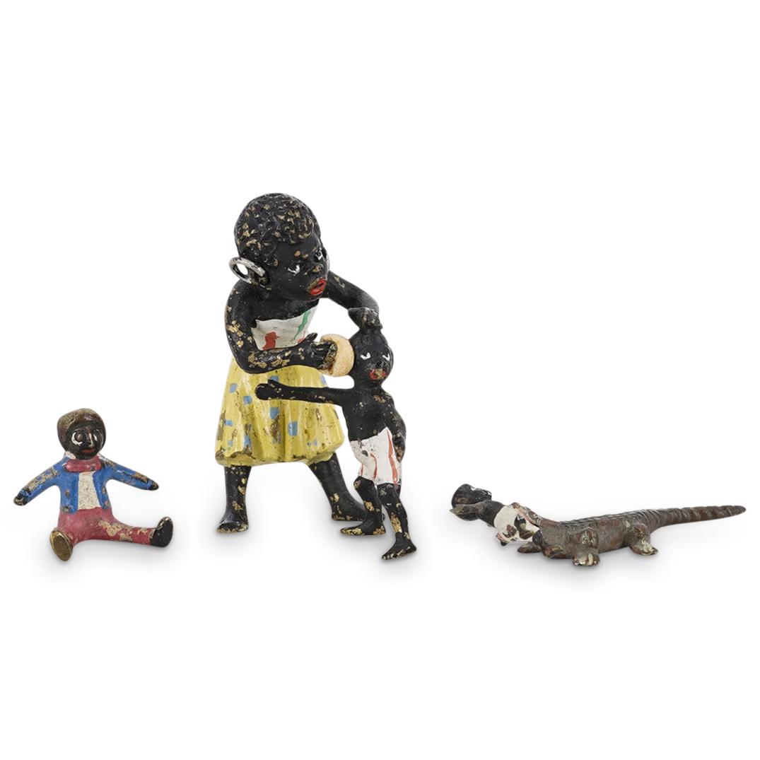 (3Pc) Black Americana Bronze Figural Groups (1 of 4)