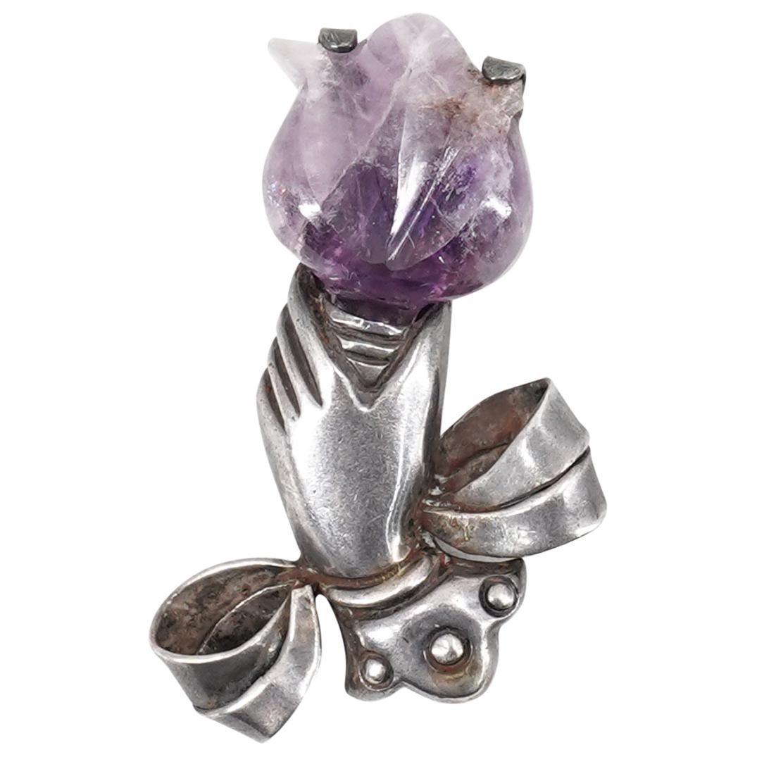 William Spratling Mexican Sterling SIlver and Amethyst Floral Pin (1 of 4)