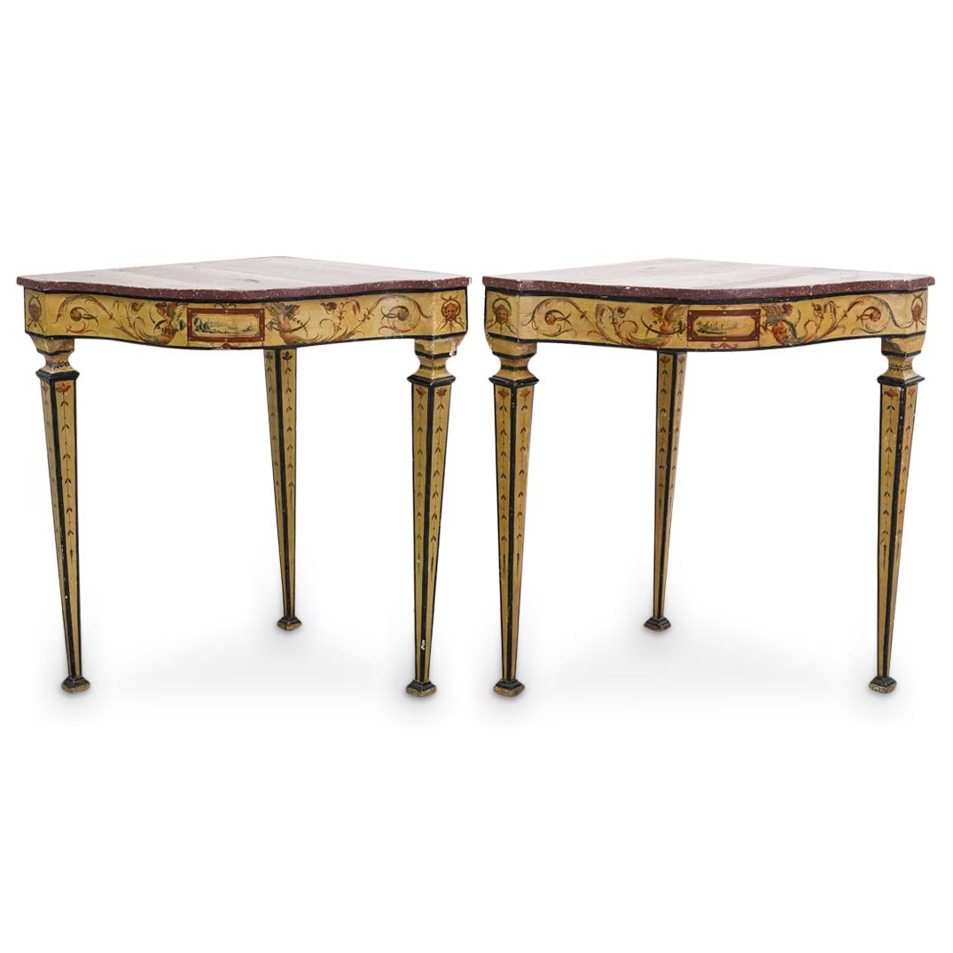Pair Of Antique italian Wooden Corner Console Tables (1 of 9)