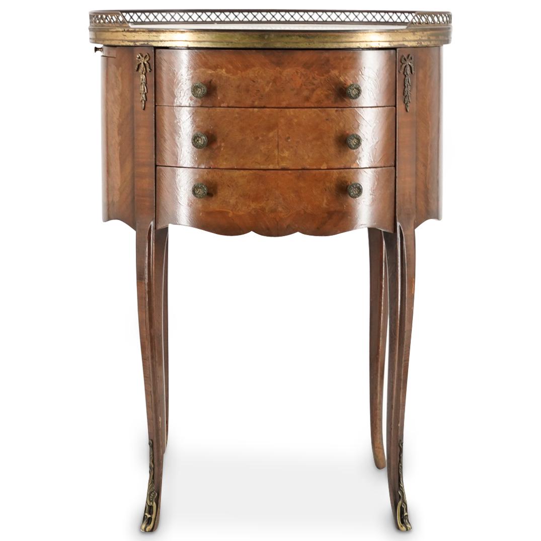 Antique French Marble Bronze & Marquetry Wood Side Table (1 of 9)