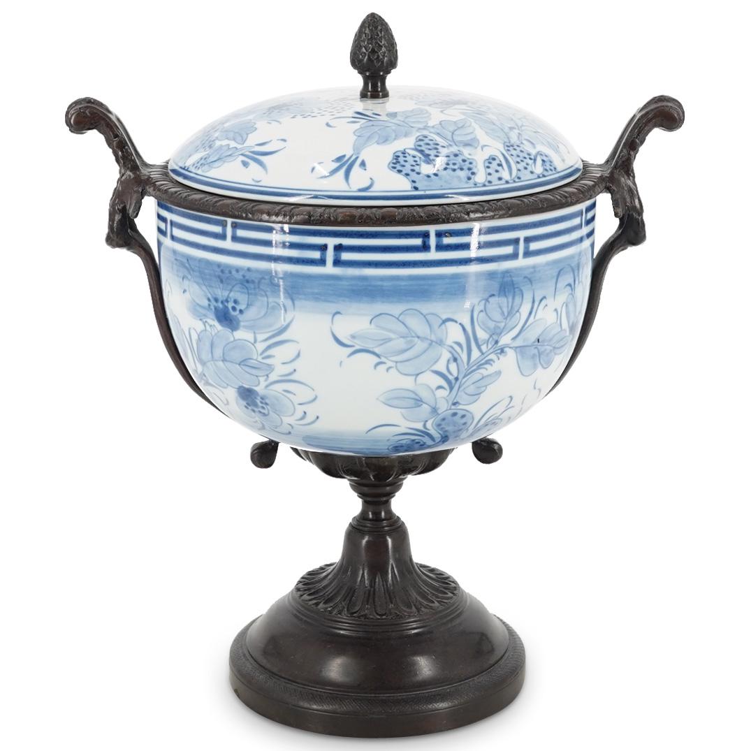 Maitland Smith Blue And White Porcelain And Bronze Lidded Urn (1 of 8)