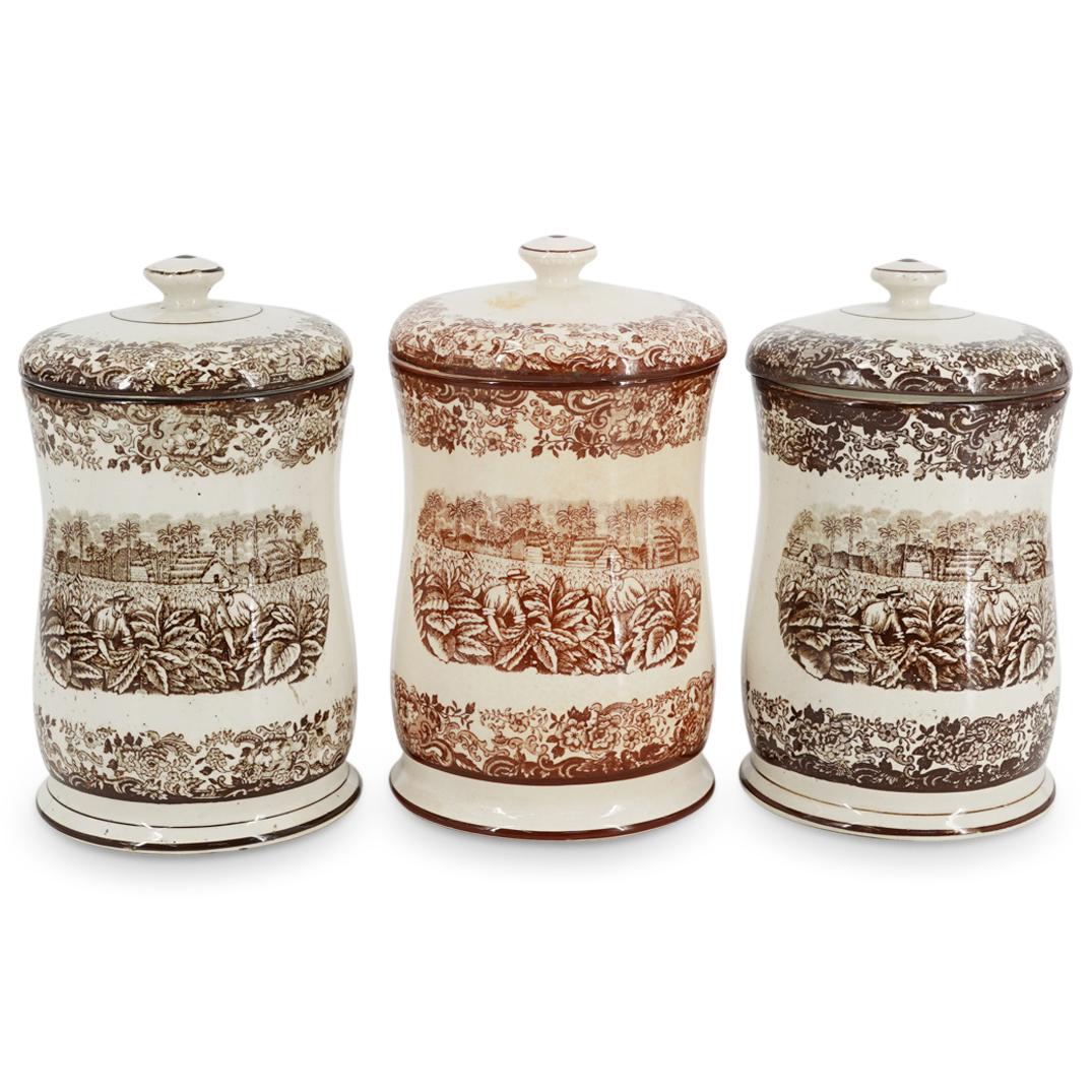 (3Pc) Ceramic Pickman Sevilla Havana Tobacco Humidor Jars