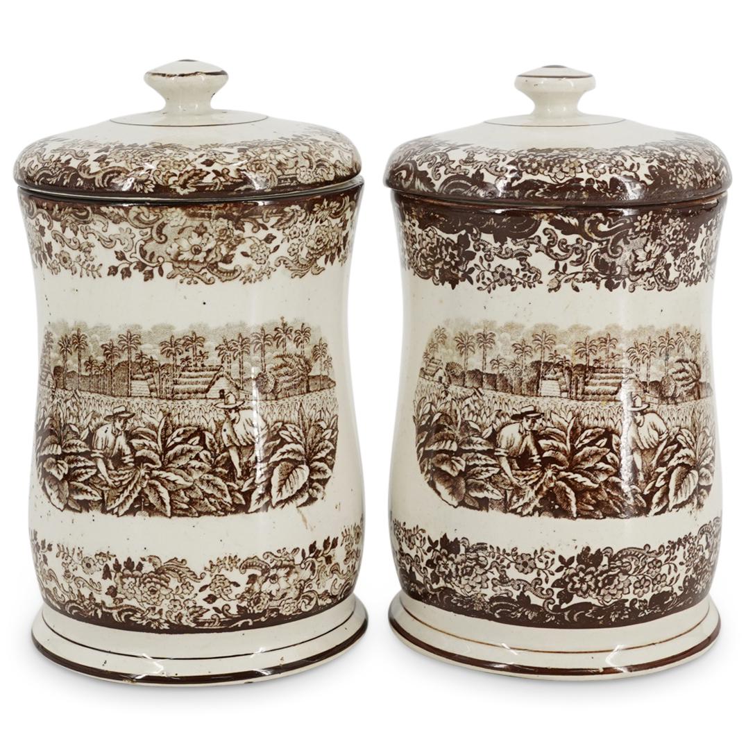 (3Pc) Ceramic Pickman Sevilla Havana Tobacco Humidor Jars