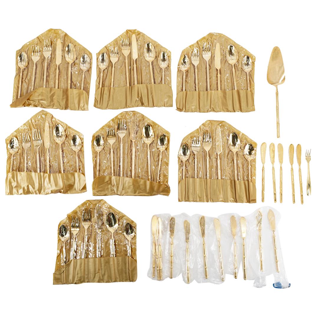 (60 Pc) Stanley Roberts Tiburon Bamboo Handle Electro Gold Plated Flatware (1 of 7)