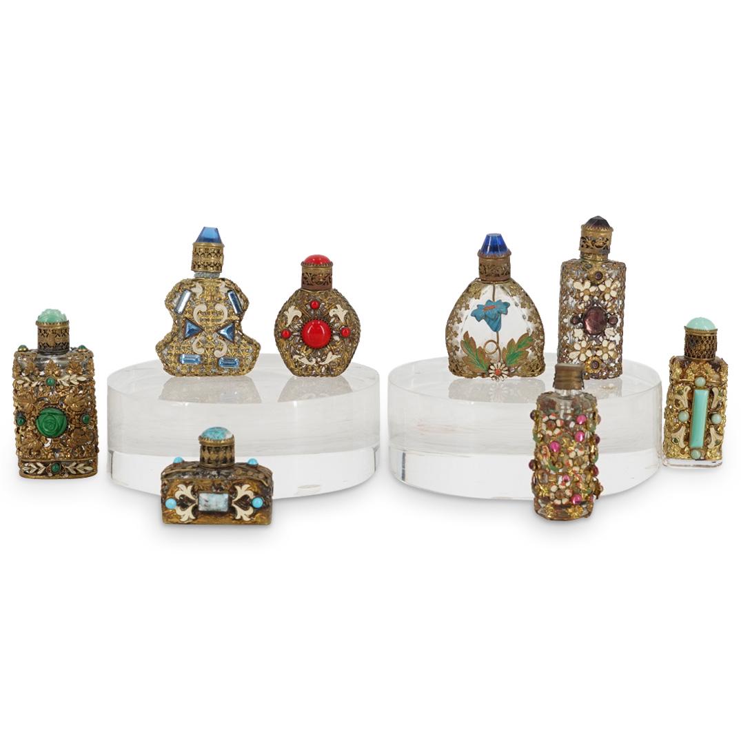 (8 Pc) 1920s-30s Czech Jeweled Filigree Miniature Perfume Bottles (1 of 6)