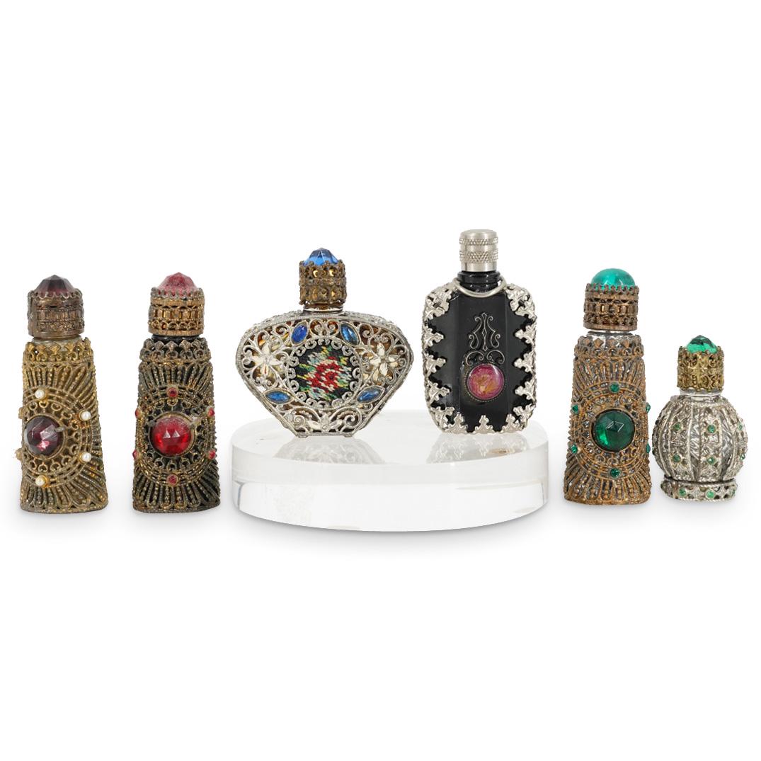 (6 Pc) Czech Filigree Irice Miniature Jeweled Perfume Bottles Set (1 of 4)