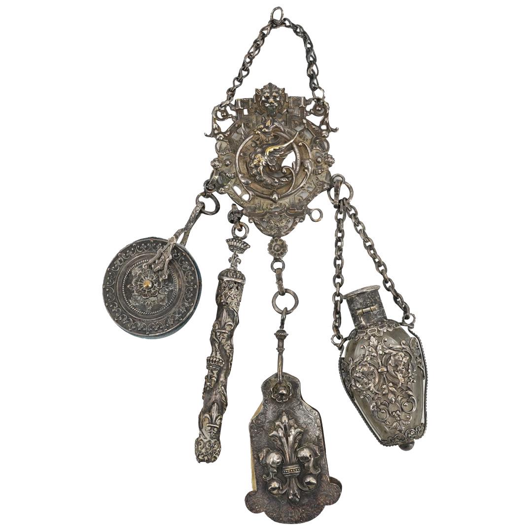 19th Cent. Antique Silver Plated Chatelaine (1 of 6)