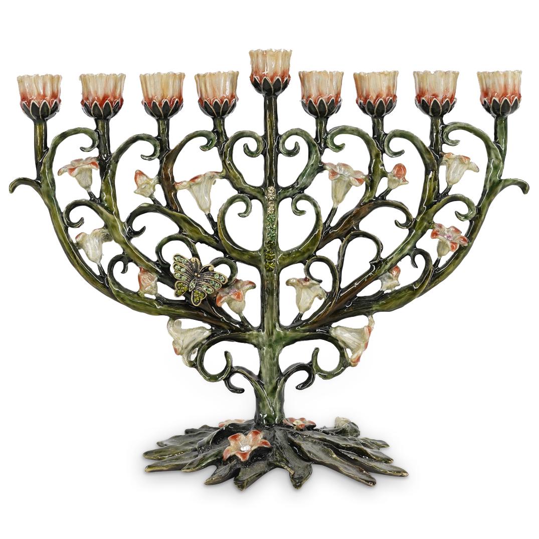 Jay Strongwater Style Floral Enameled Metal Menorah (1 of 4)