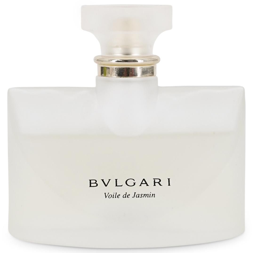 Bvlgari "Voile De Jasmin" Eau de Toilette Fragrance Bottle: DESCRIPTION: A Bvlgari Voile De Jasmin Eau de Toilette fragrance bottle. 100 ml. CIRCA: 20th Century. ORIGIN: Italy. DIMENSIONS: H: 4" W: 4". 100 ml. Have a similar item to sell? Contact: Info@Akibaan