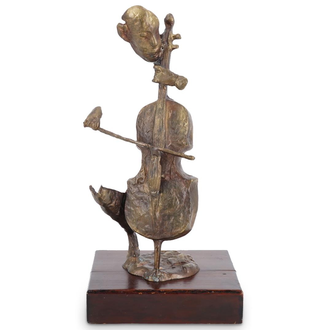Signed Burn Bronze Abstract Cellist Sculpture (1 of 4)