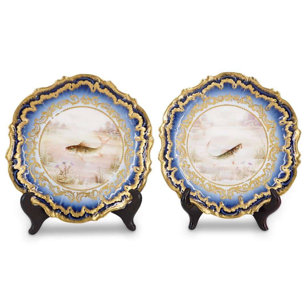 (2Pc) Antique Limoges Porcelain Fish Plates (1 of 6)