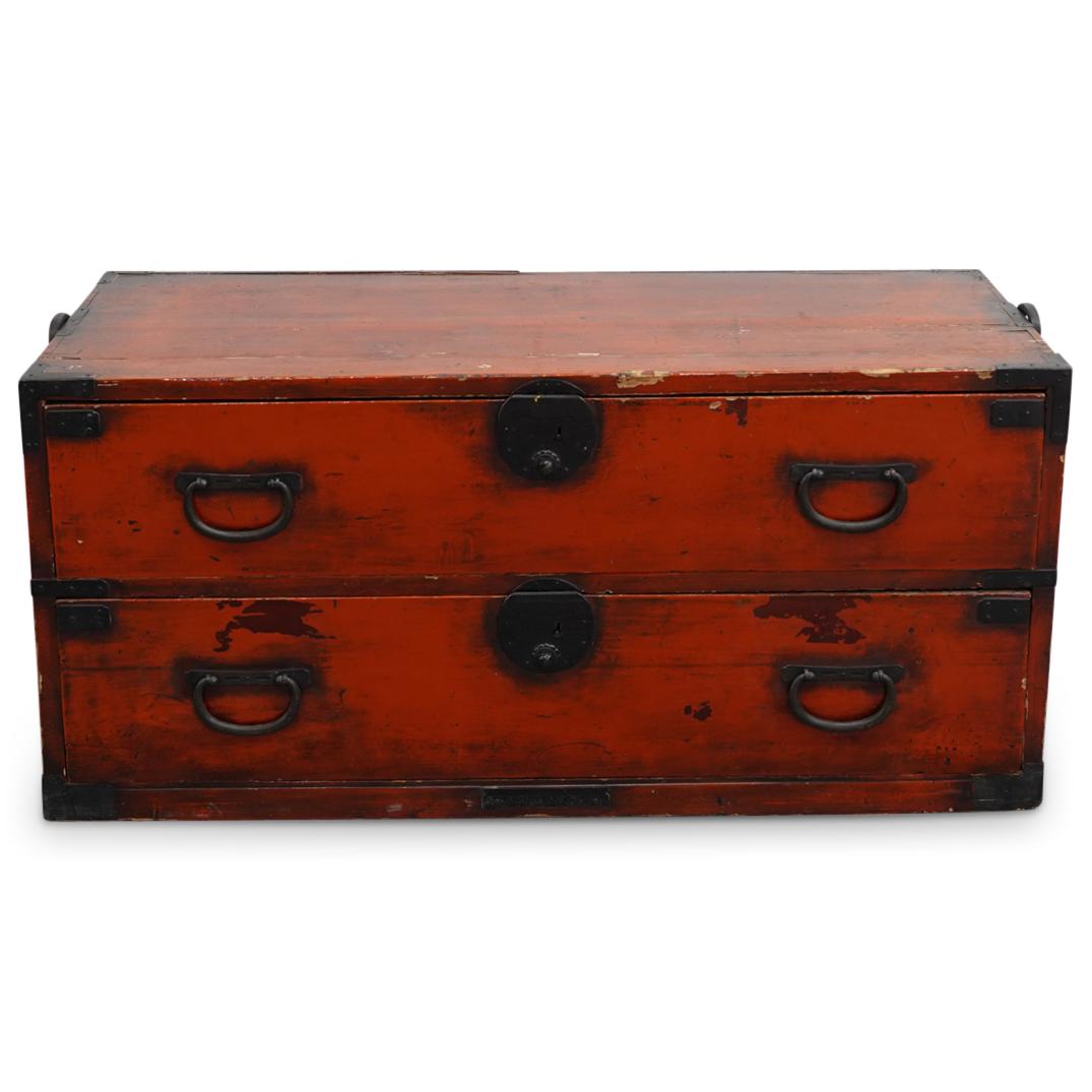 Vintage Chinese Large Red Lacquered Wooden Trunk (1 of 9)