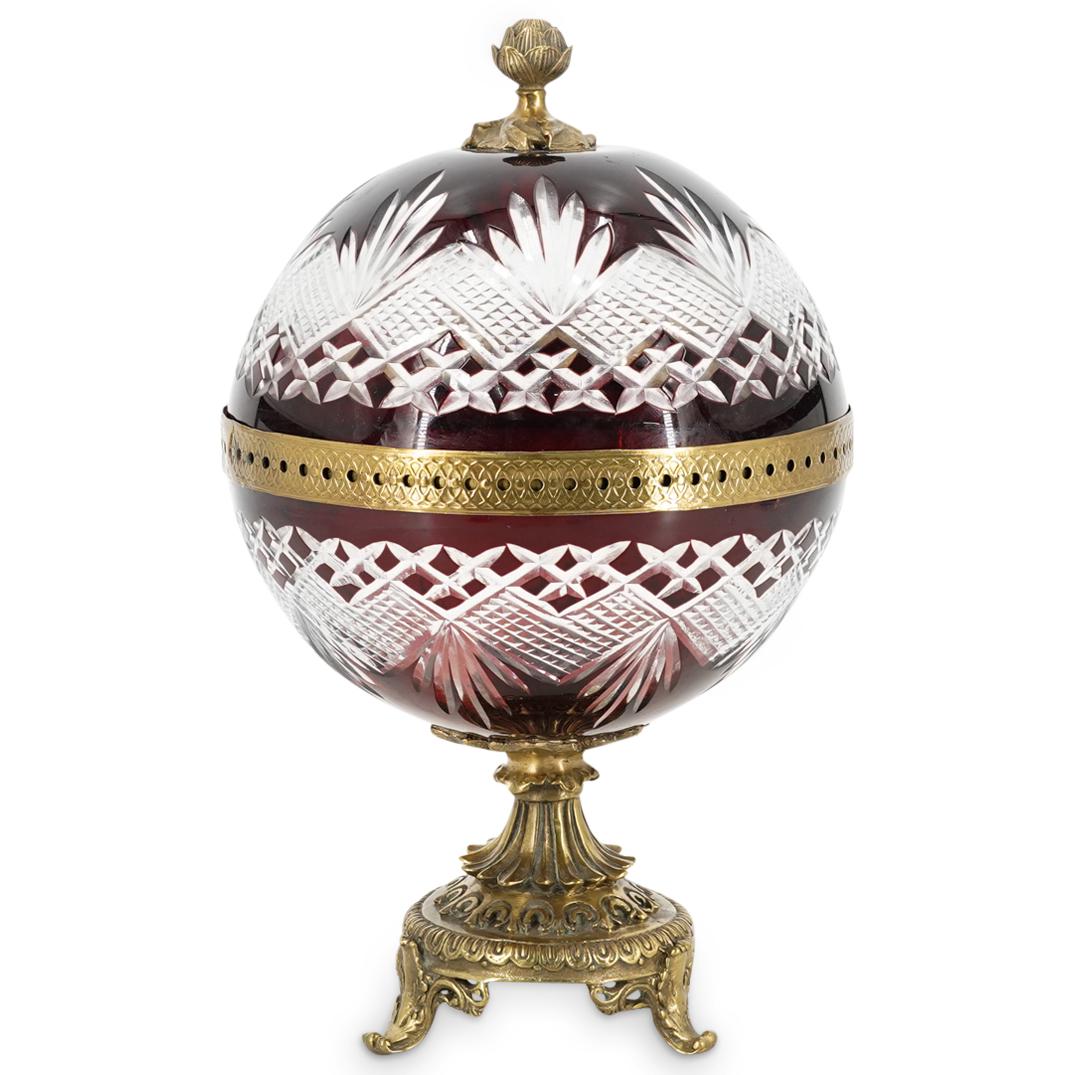 Cranberry Cut Crystal & Brass Bon Bon Dish (1 of 8)