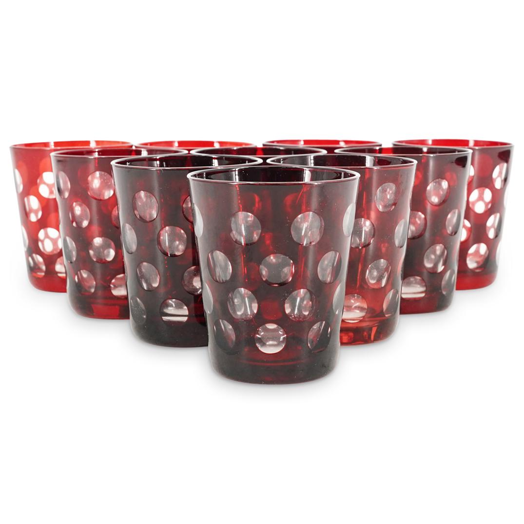 (10Pc) Antique Bohemian Ruby Cut to Clear Glass Set (1 of 4)