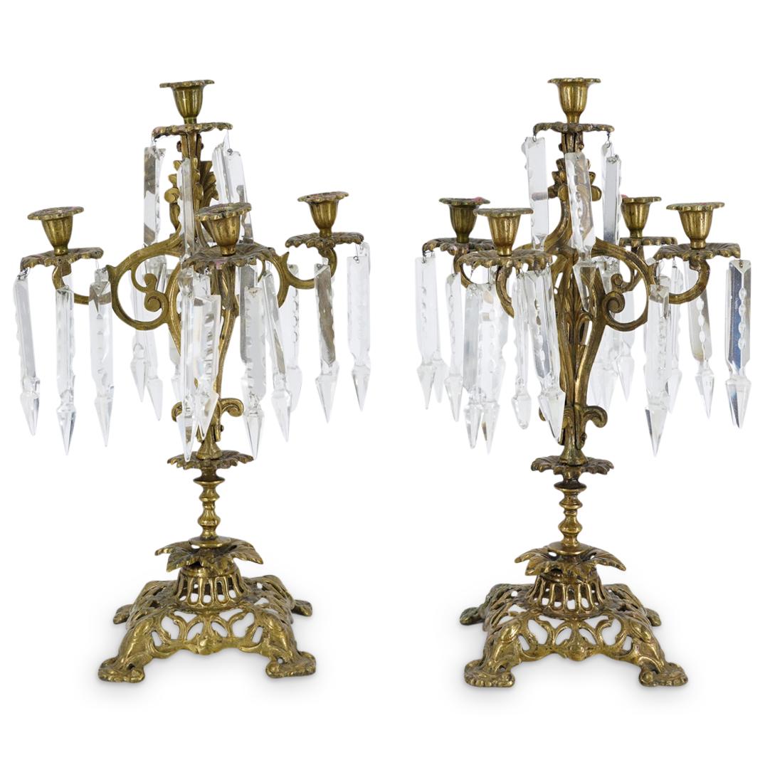 Pair of Antique Bronze Candelabras with Crystal Prisms (1 of 5)