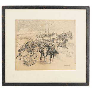 W. H. Shelton (American, 1840-1932) American Civil War Lithograph: DESCRIPTION: A William Henry Shelton "W. H. Shelton" (American, 1840-1932) framed lithograph depicting a war scene motif. William Henry Shelton was a nineteenth century painter, etcher and illustrator