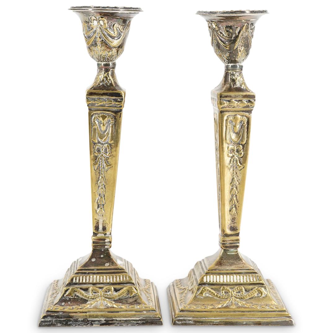 (2 Pc) Brass Ornate Embossed Candlesticks (1 of 7)