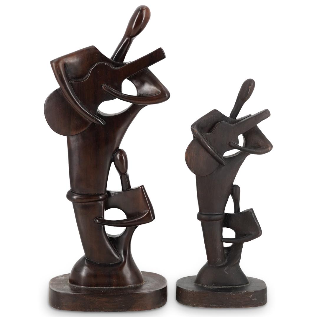 (2 Pc) Contemporary Carved Wood Figurine Sculptures (1 of 4)
