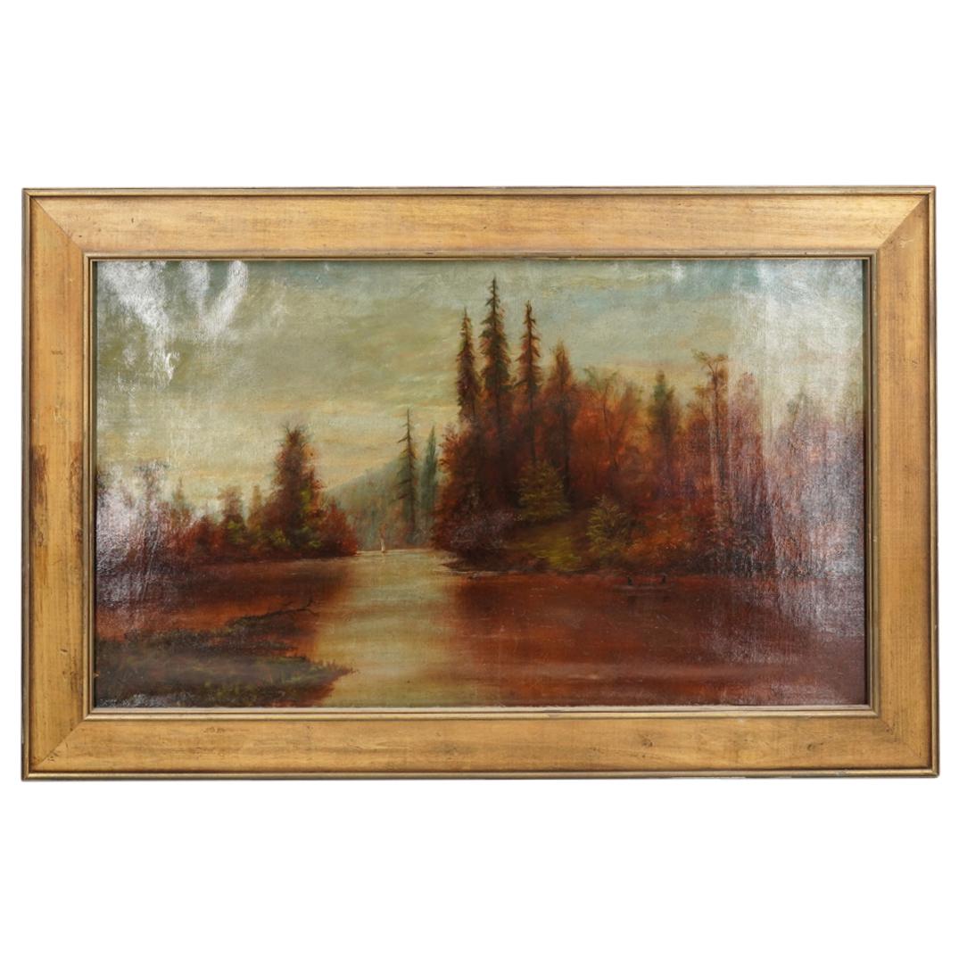 Attr. W.T. Robinson (American, 1852-1934) "Lake Tobique" Oil on Canvas (1 of 6)