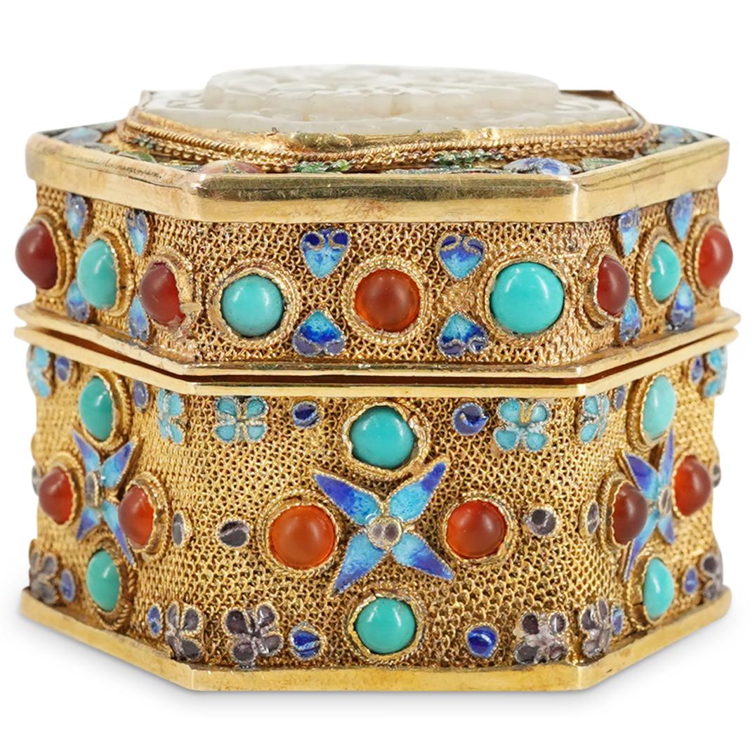 Antique Qing Dynasty Chinese Vermeil Filigree Hexagonal Miniature Box (1 of 6)