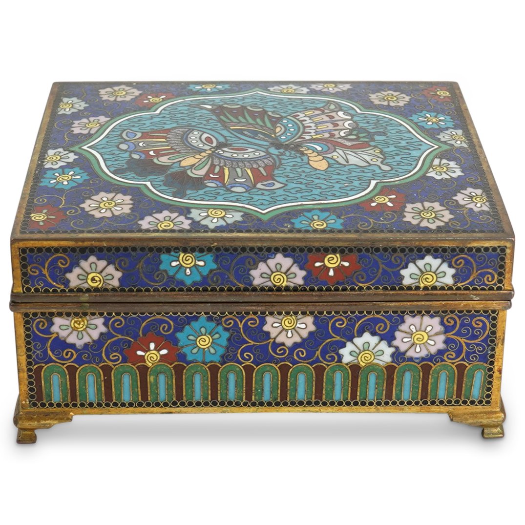 Japanese Meiji Cloisonne Floral Butterfly Box (1 of 8)