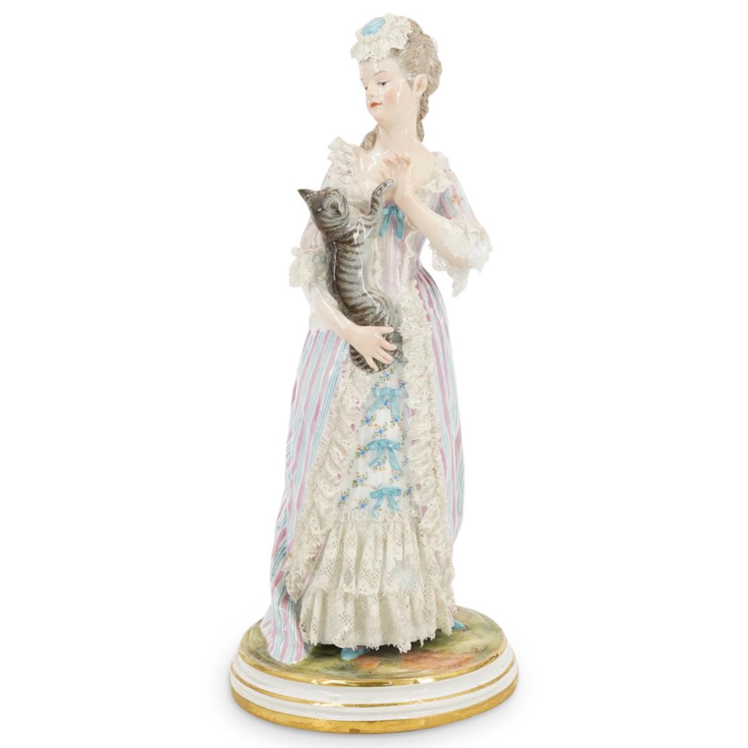 19th Cent. Meissen Porcelain Figure Of Lady With Cat (1 of 4)