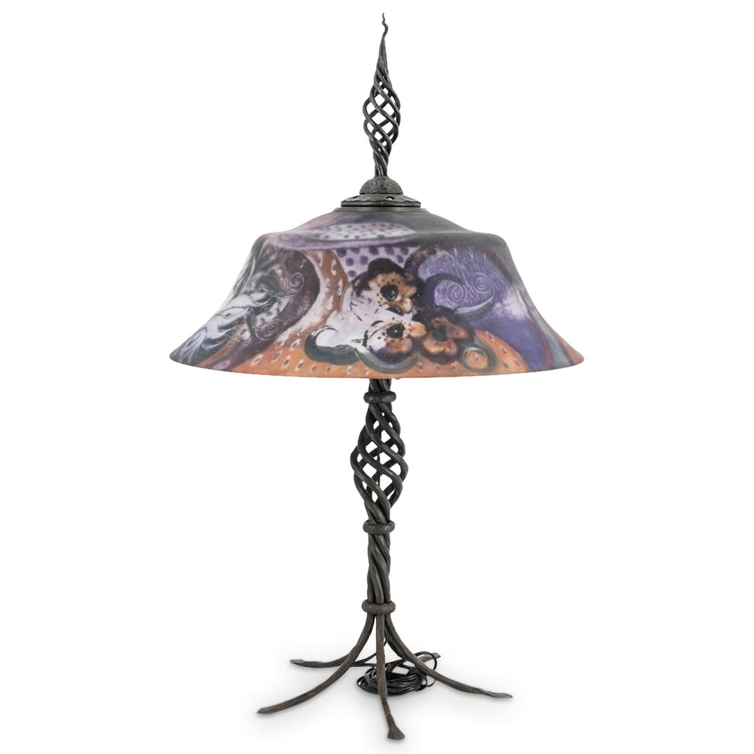 Ulla Darni Reverse Painted Glass & Iron Table Lamp (1 of 12)
